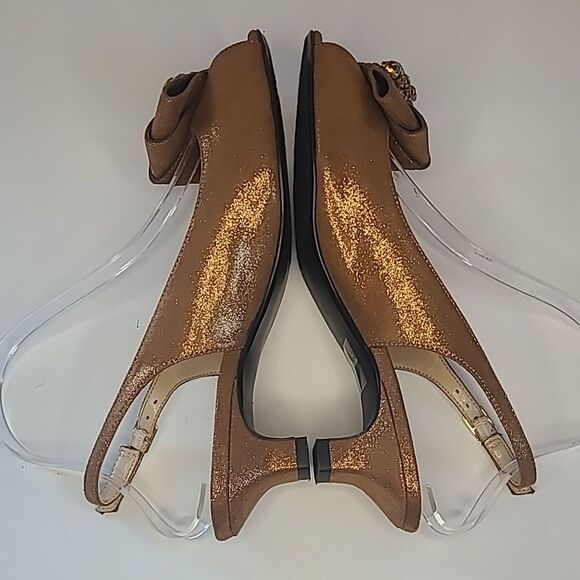 J. Renee Jadan Copper Bronze Satin Peep Toe  Kitten Heel Slingback  Size 7.5 N - Picture 8 of 14
